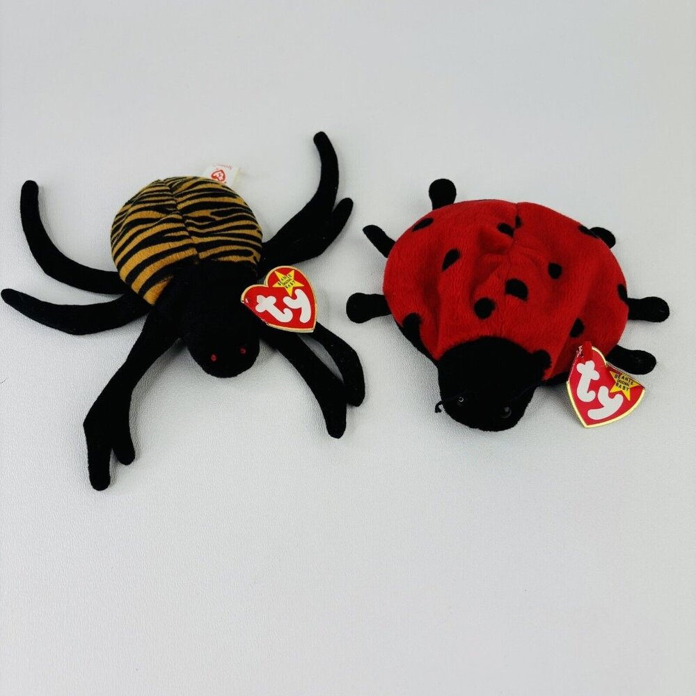 Ty Beanie Buddy Spinner Spider and Lucky Ladybug Plush Stuffed Animal 1990's